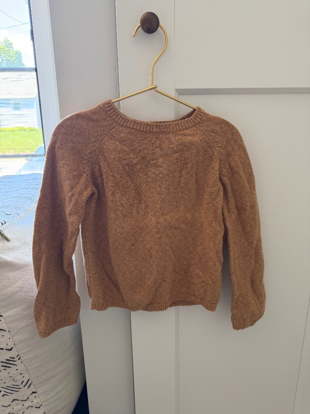 Quincy Mae speckled golden brown Button Back Sweater